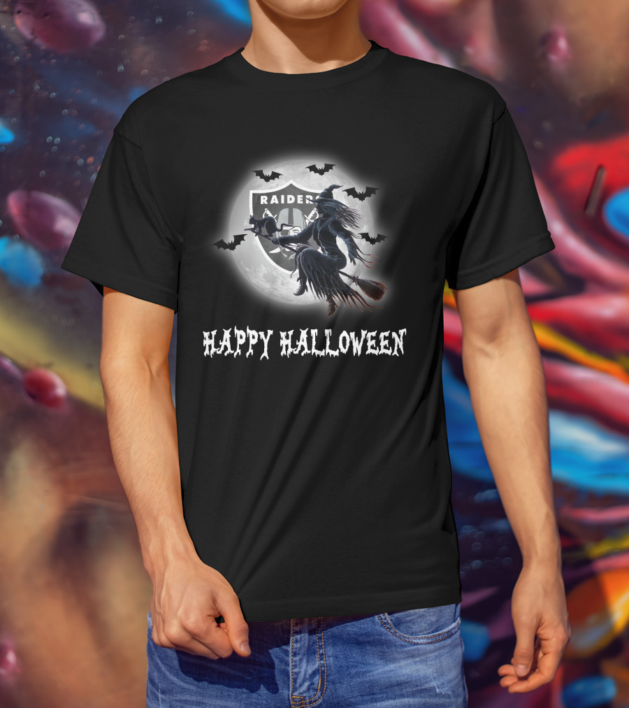 Raiders Witch Flying Over Moon Happy Halloween T-Shirt