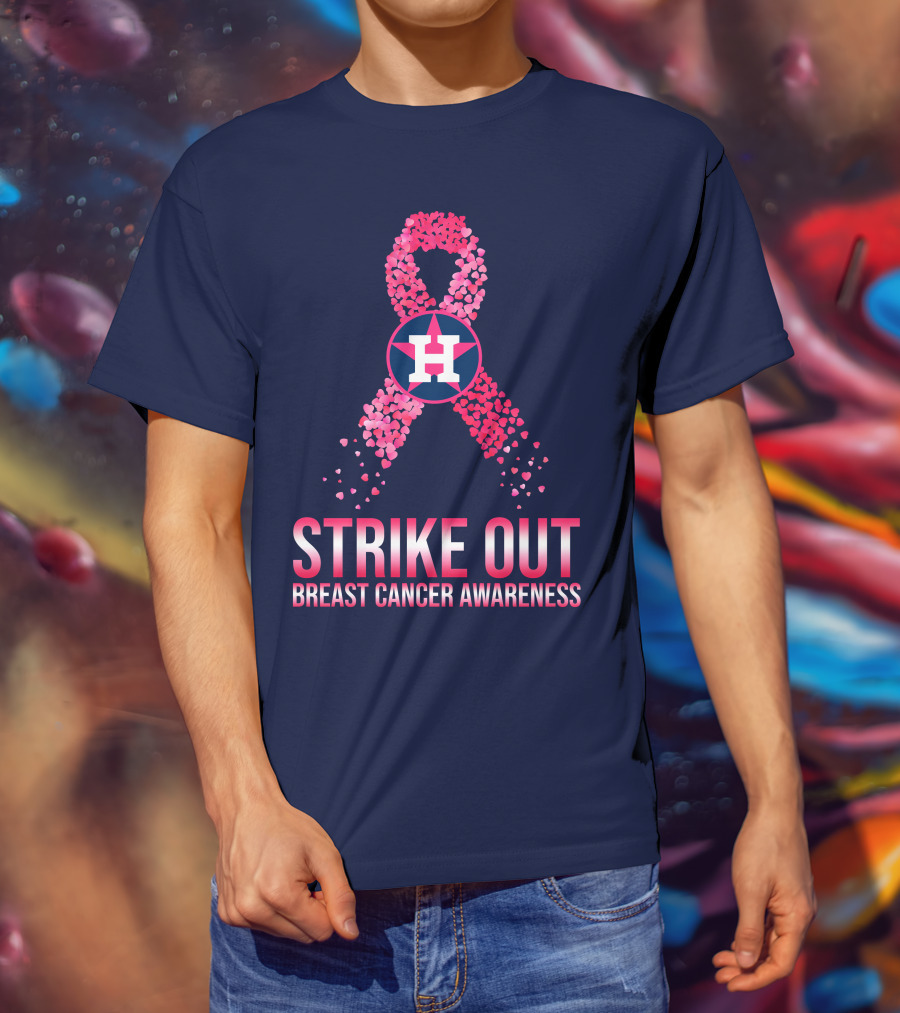 Strike Out Breast Cancer Awareness H Logo Pink Ribbon T-Shirt