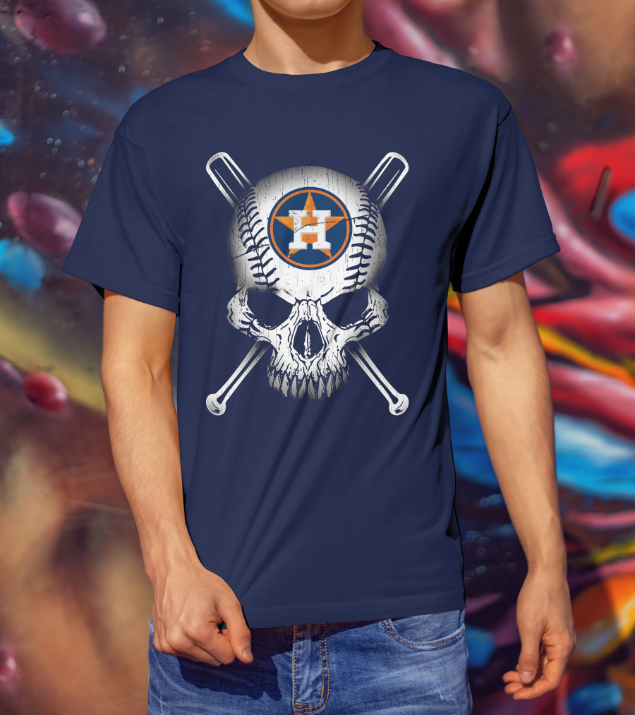 Houston Astros Baseball Skull Crossbones T-Shirt