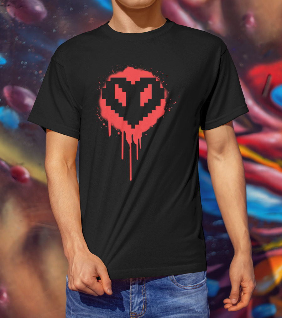 PH1LZA Dripping Pixel Heart T-Shirt