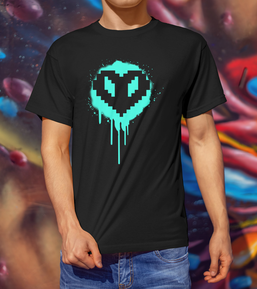 Dream SMP Members Neon Pixel Heart Drip T-Shirt