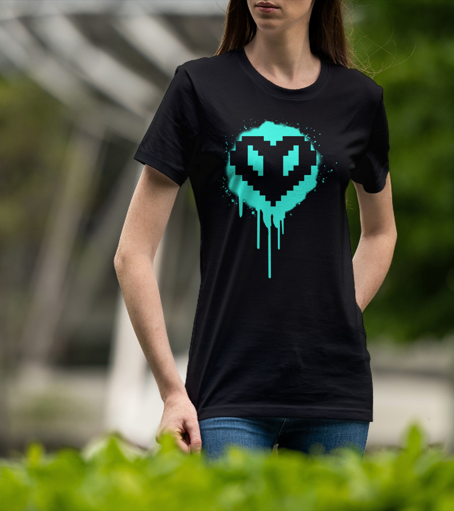 Dream SMP Members Neon Pixel Heart Drip T-Shirt