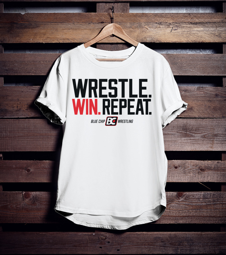 Wrestle Win Repeat Blue Chip BC Wrestling T-Shirt