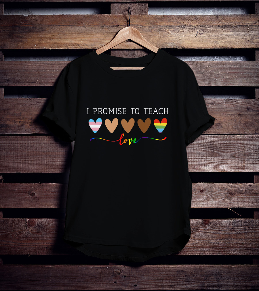 I Promise To Teach Love Hearts With Pride And Inclusivity Colors T-Shirt