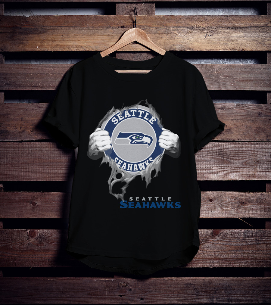 Seattle Seahawks Hands Ripping Through T-Shirt