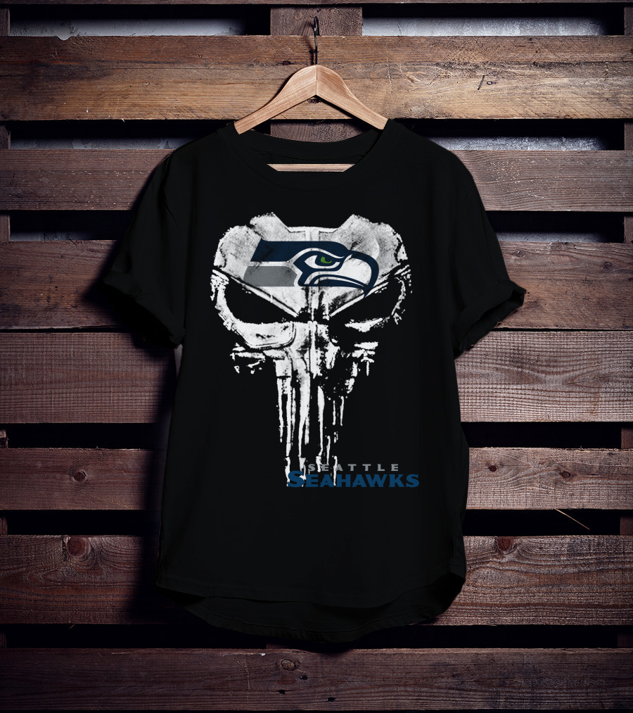 Seattle Seahawks Punisher Skull Logo Combination T-Shirt
