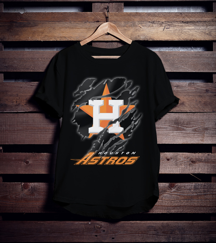 Houston Astros H Logo With Orange Star And Claw Marks T-Shirt