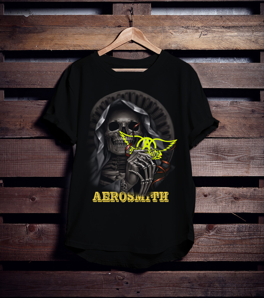 Aerosmith Grim Reaper Skull Holding T-Shirt
