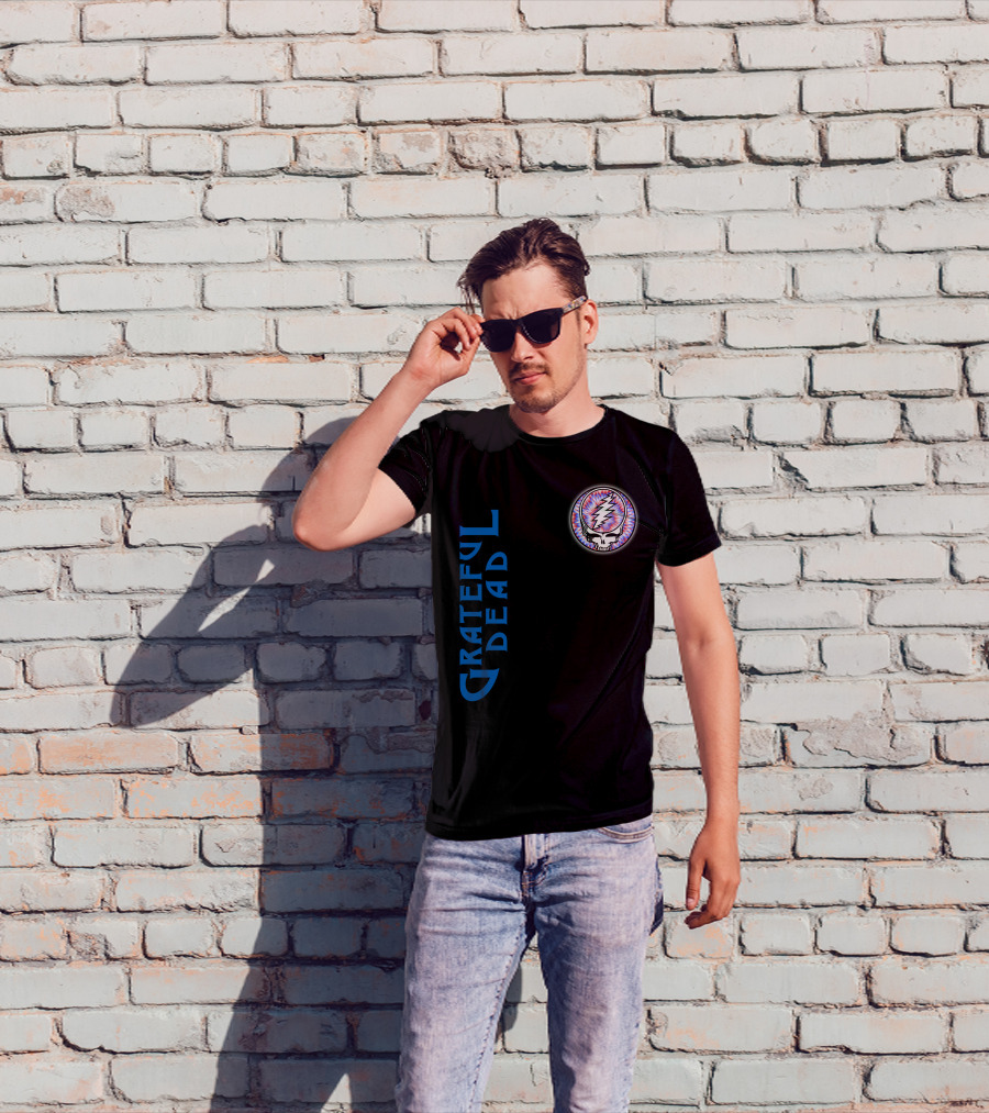 Grateful Dead Steal Your Face Skull With Lightning Bolt And Trippy Blue Letters T-Shirt
