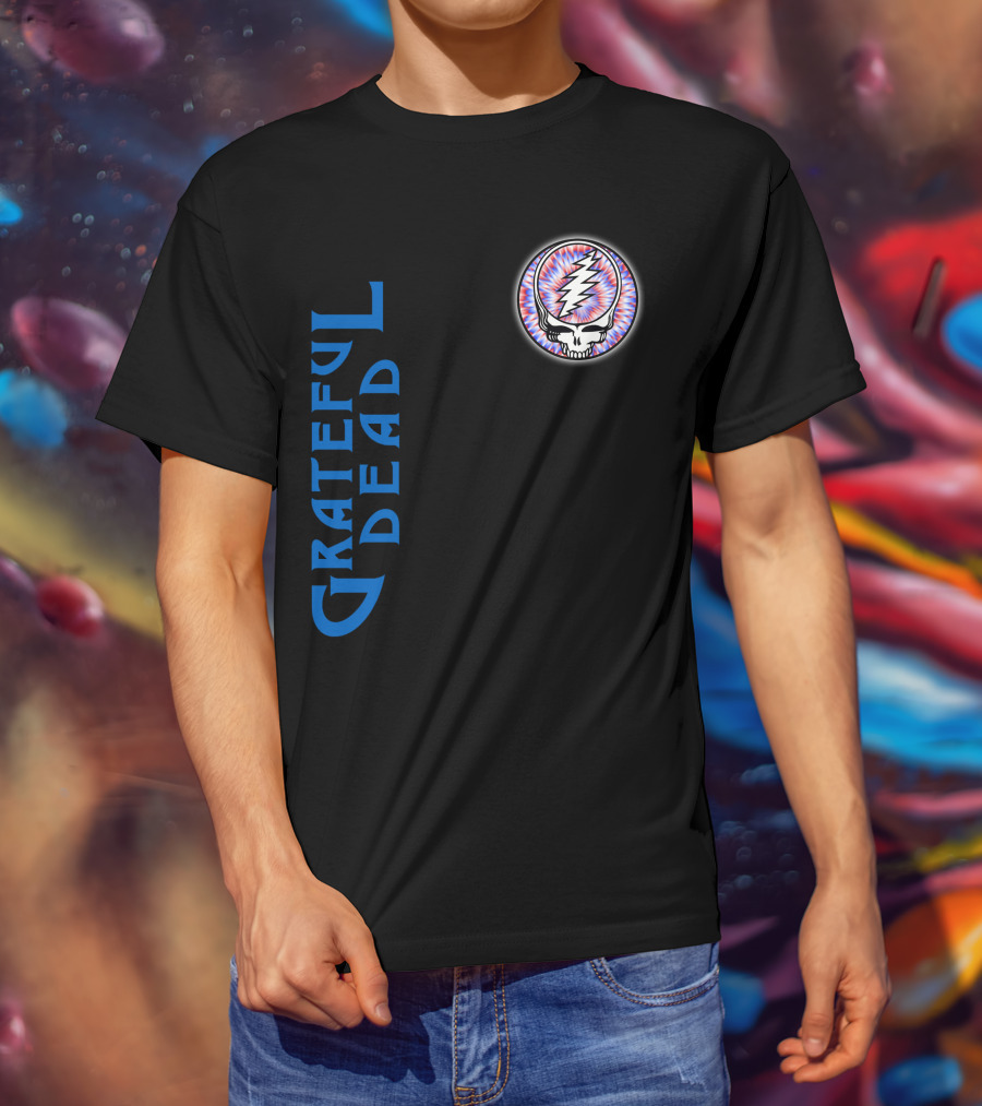 Grateful Dead Steal Your Face Skull With Lightning Bolt And Trippy Blue Letters T-Shirt