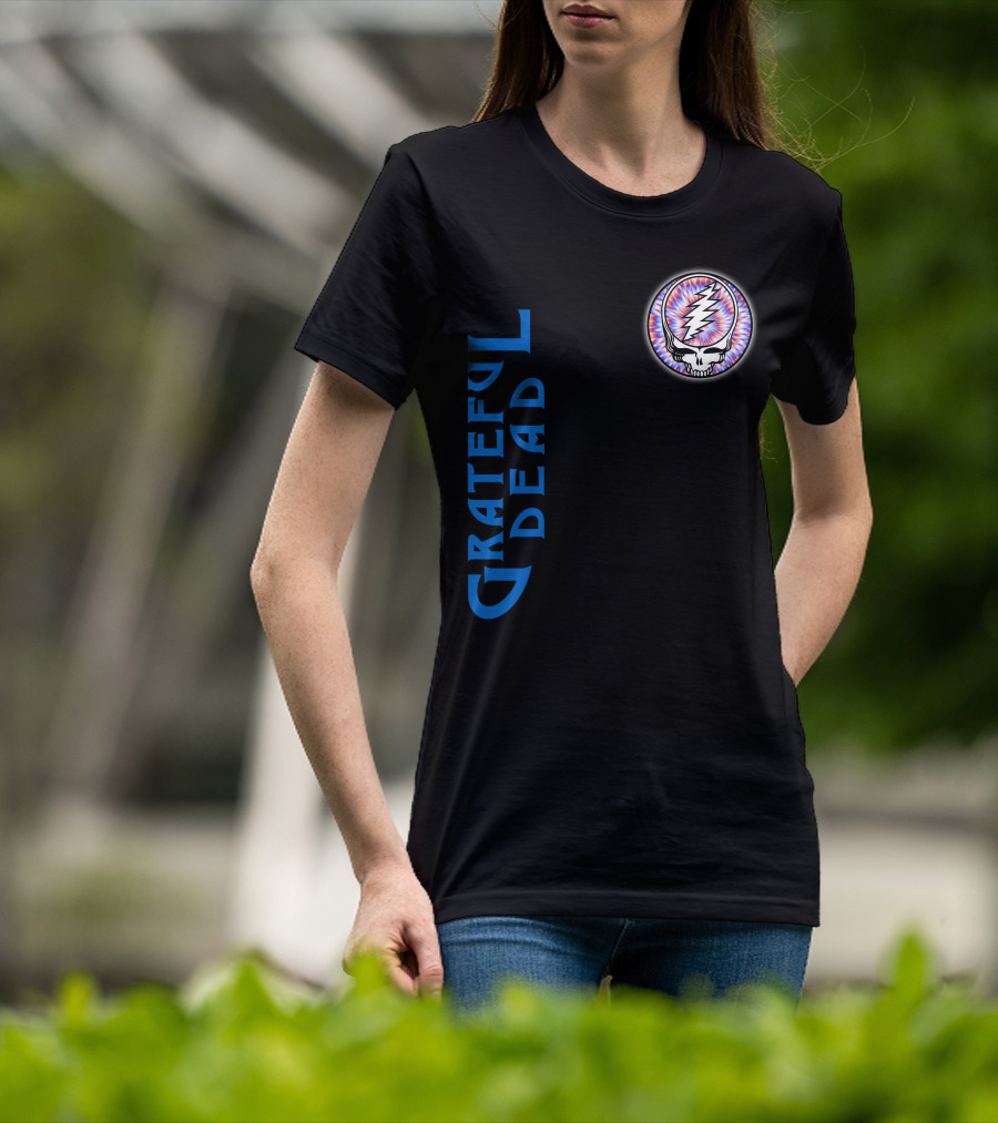 Grateful Dead Steal Your Face Skull With Lightning Bolt And Trippy Blue Letters T-Shirt