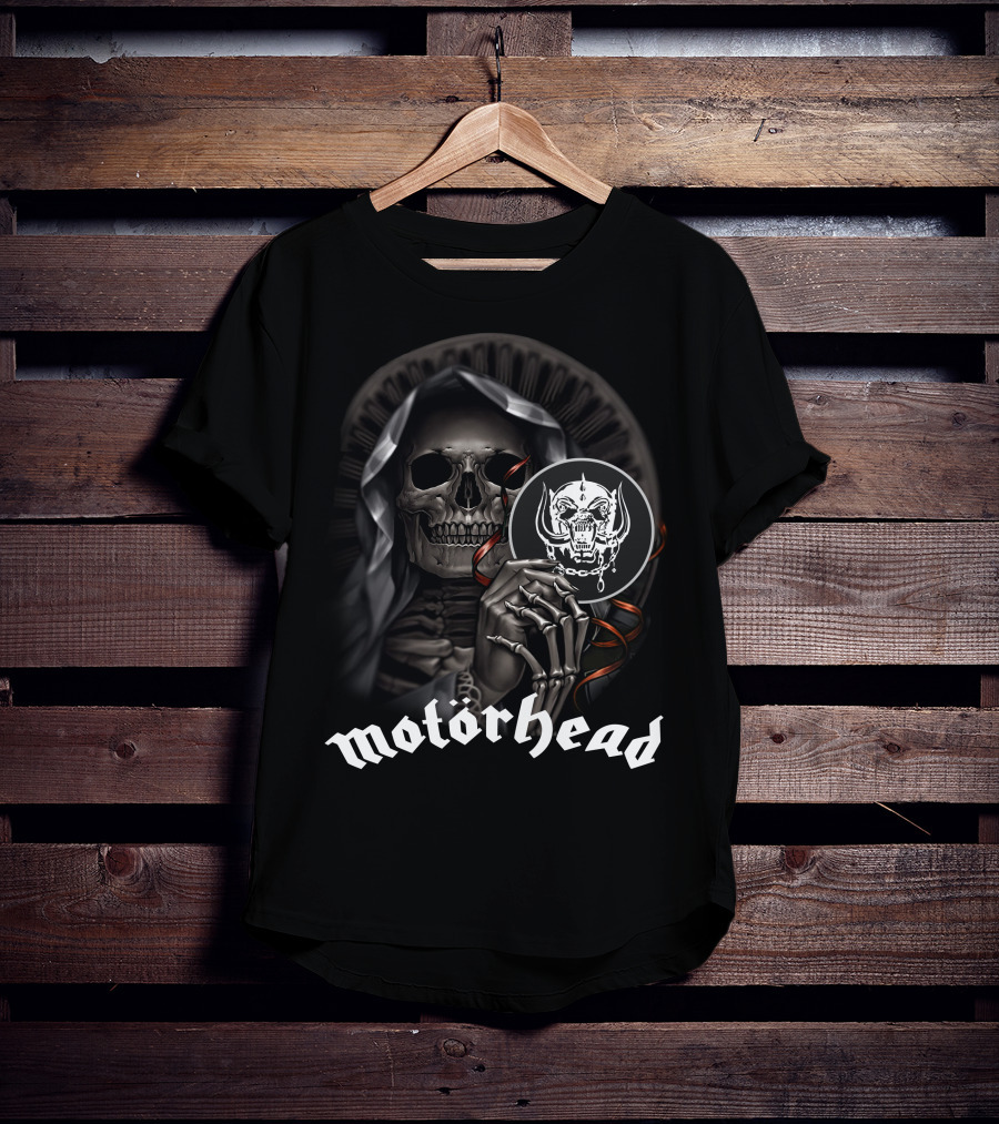 Motörhead Grim Reaper Skeleton Holding War Pig T-Shirt