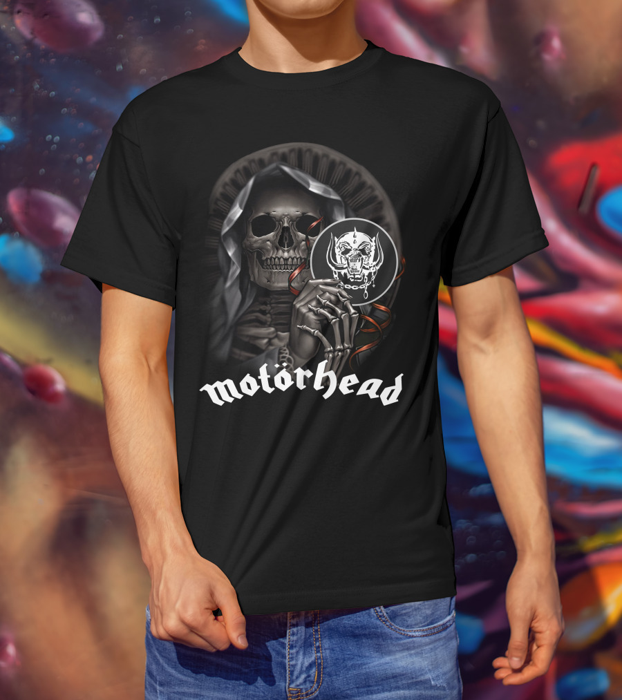 Motörhead Grim Reaper Skeleton Holding War Pig T-Shirt