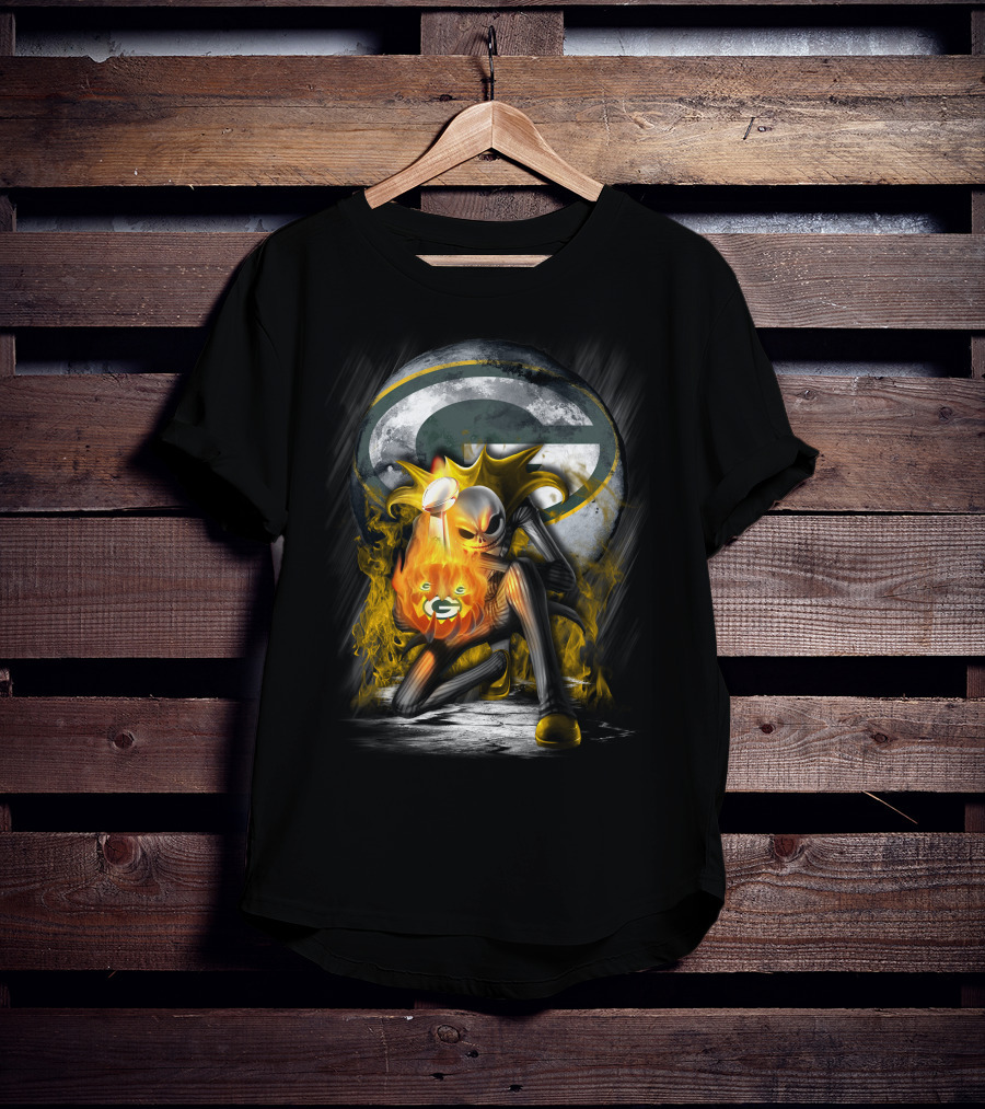 Green Bay Packers Skull Trophy Fire Moon T-Shirt