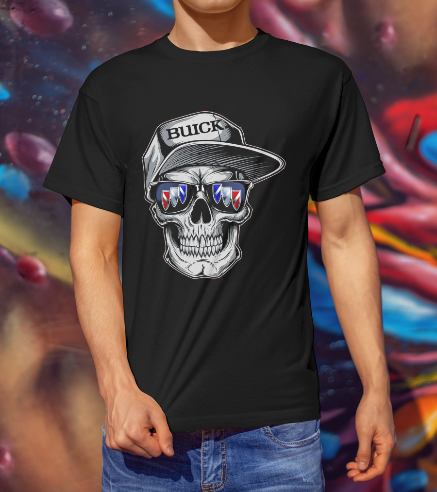Buick Skull With Hat And Logo Sunglasses T-Shirt