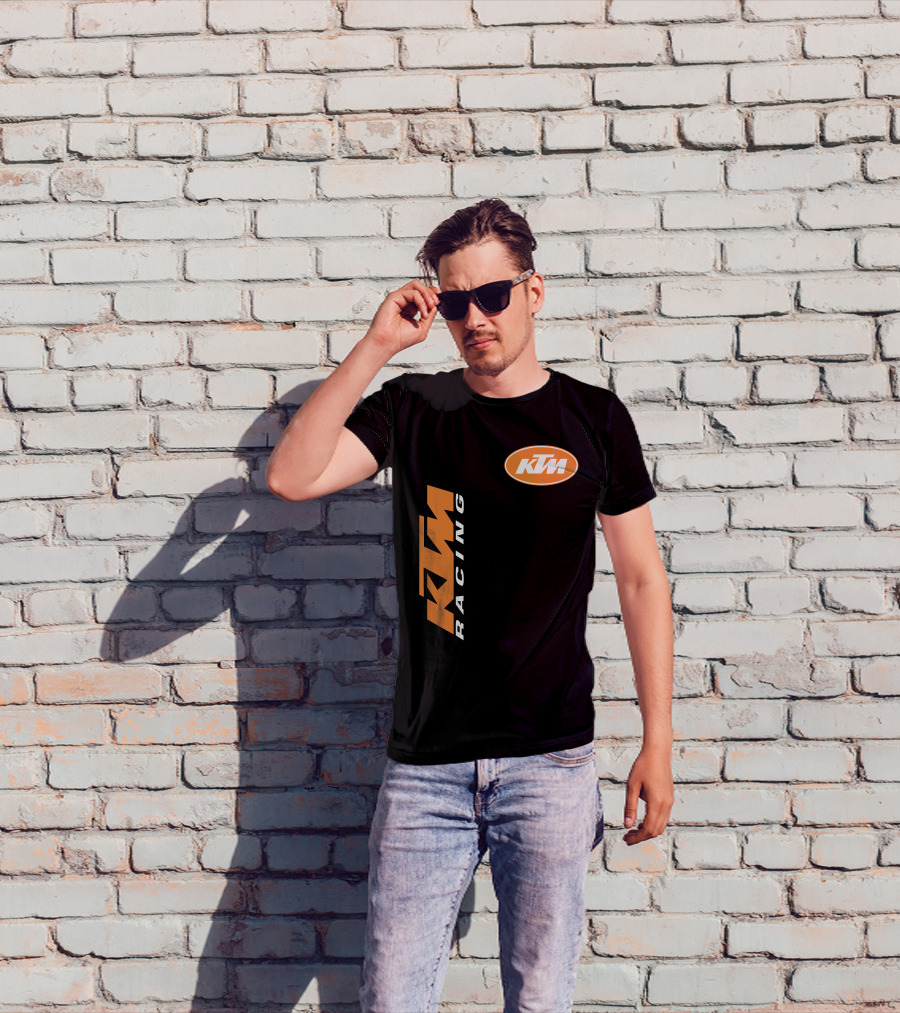 Ktm Racing Logo And Badge On Black T-Shirt