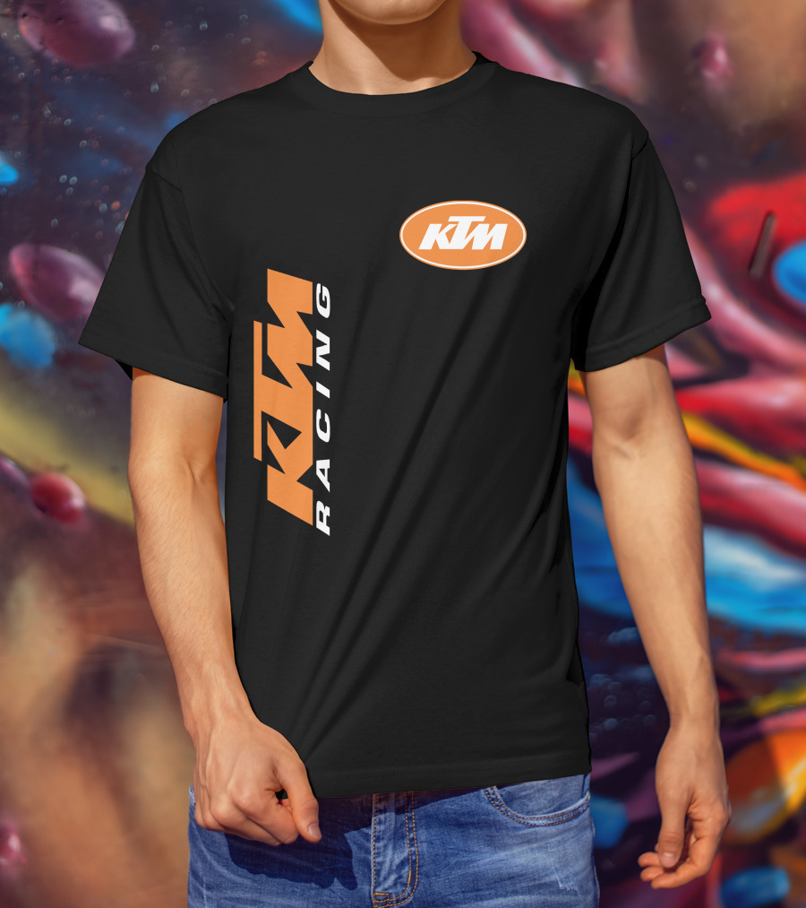 Ktm Racing Logo And Badge On Black T-Shirt