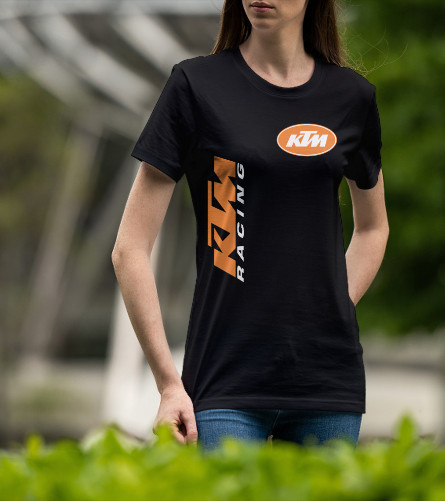 Ktm Racing Logo And Badge On Black T-Shirt