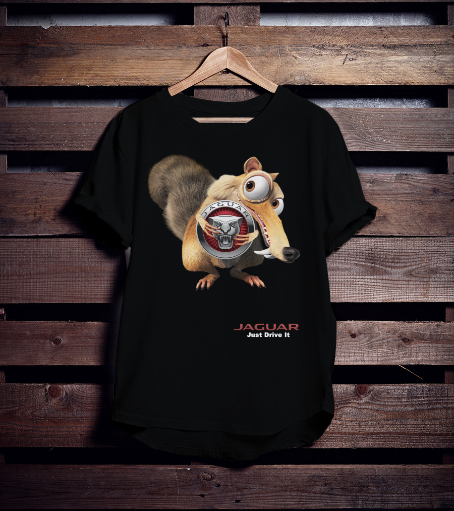 Jaguar Just Drive It Cartoon Character Holding T-Shirt