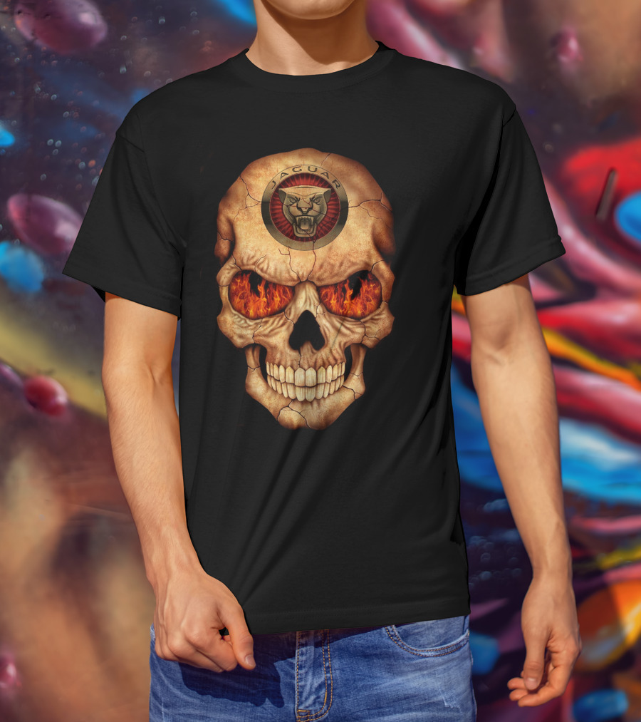 Jaguar Skull With Flaming Eyes T-Shirt