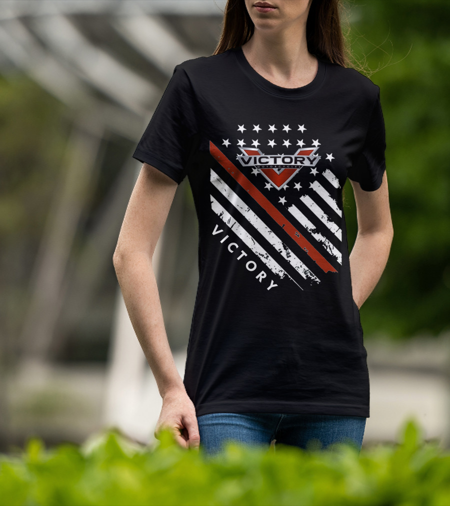 Victory Motorcycles American Flag V Badge Stars Stripes T-Shirt