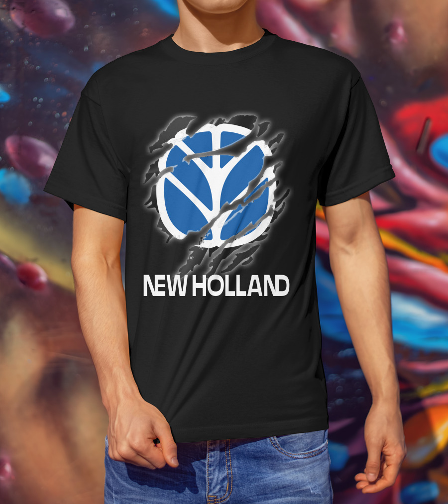 New Holland Blue Logo Ripped Effect T-Shirt