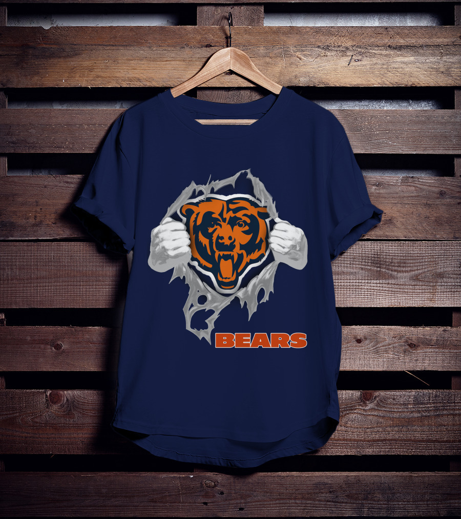 Chicago Bears Logo: Fierce Bear Ripping Through With Orange And Blue T-Shirt