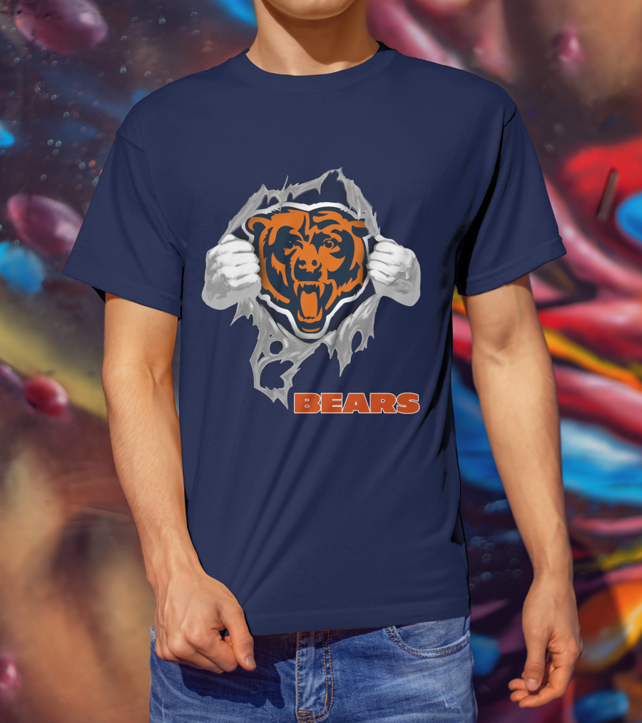 Chicago Bears Logo: Fierce Bear Ripping Through With Orange And Blue T-Shirt