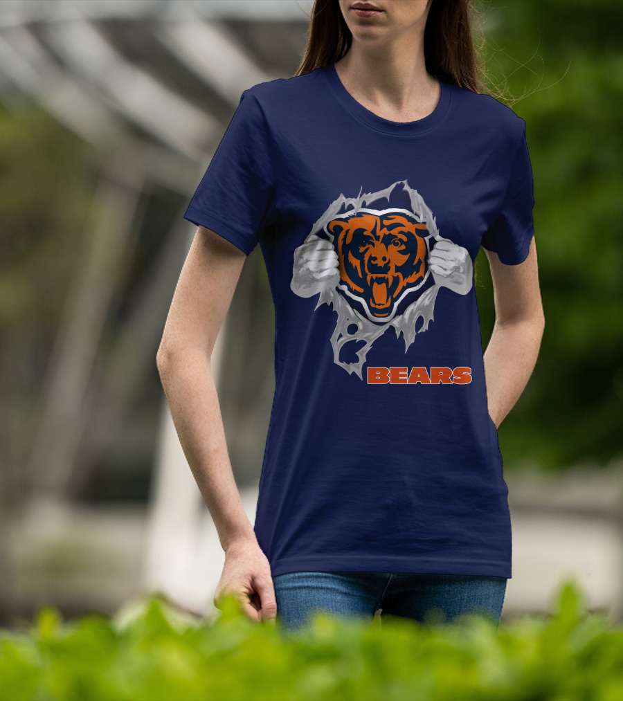 Chicago Bears Logo: Fierce Bear Ripping Through With Orange And Blue T-Shirt