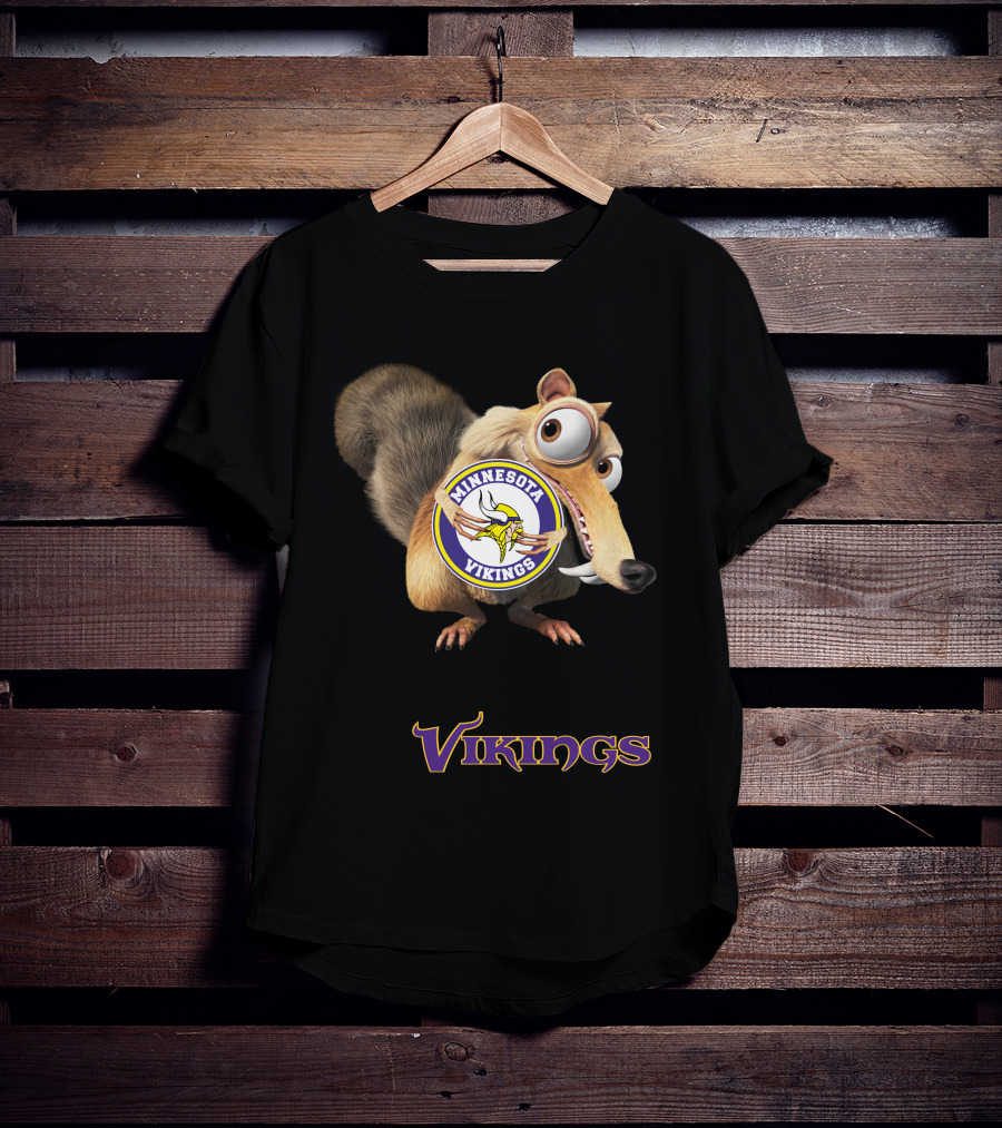 Minnesota Vikings Scrat Character Holding Logo T-Shirt
