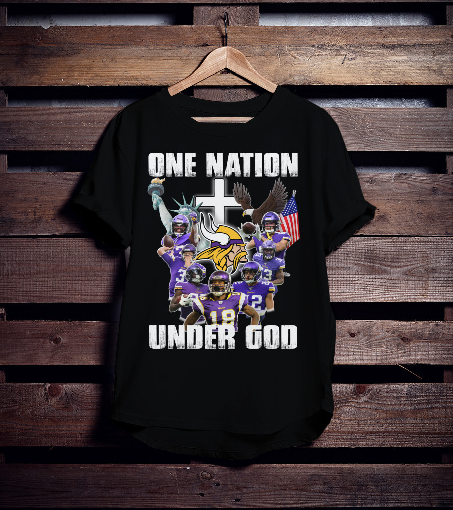 Vikings One Nation Under God Nfl Players Liberty Eagle Flag Cross T-Shirt