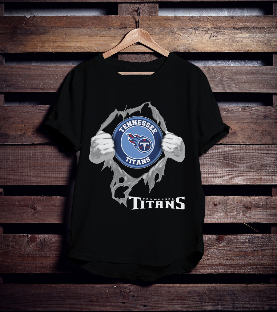 Tennessee Titans Football Logo With Torn Effect And Hands T-Shirt