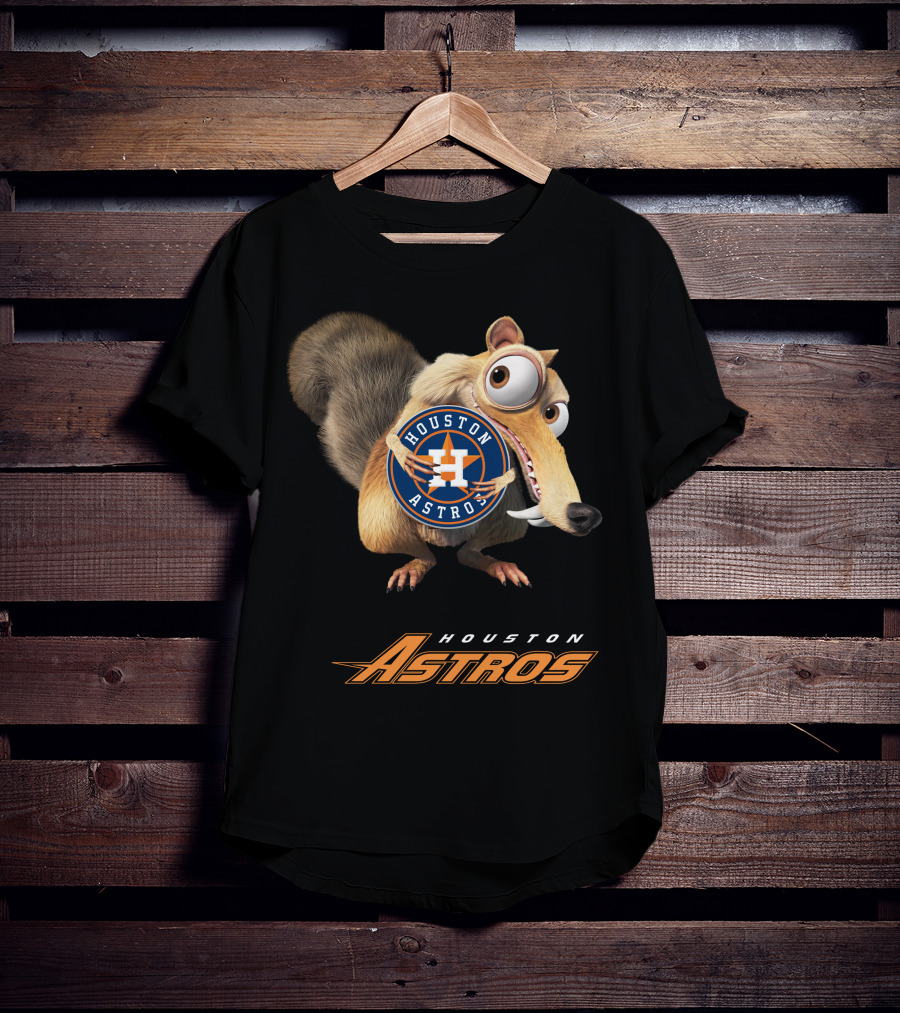 Houston Astros Ice Age Crossover With Iconic Character Holding T-Shirt