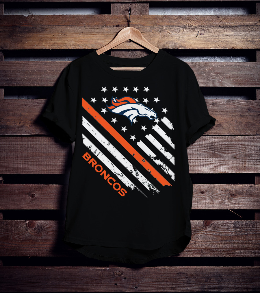 Broncos Logo With Stars And Stripes In Orange And White T-Shirt