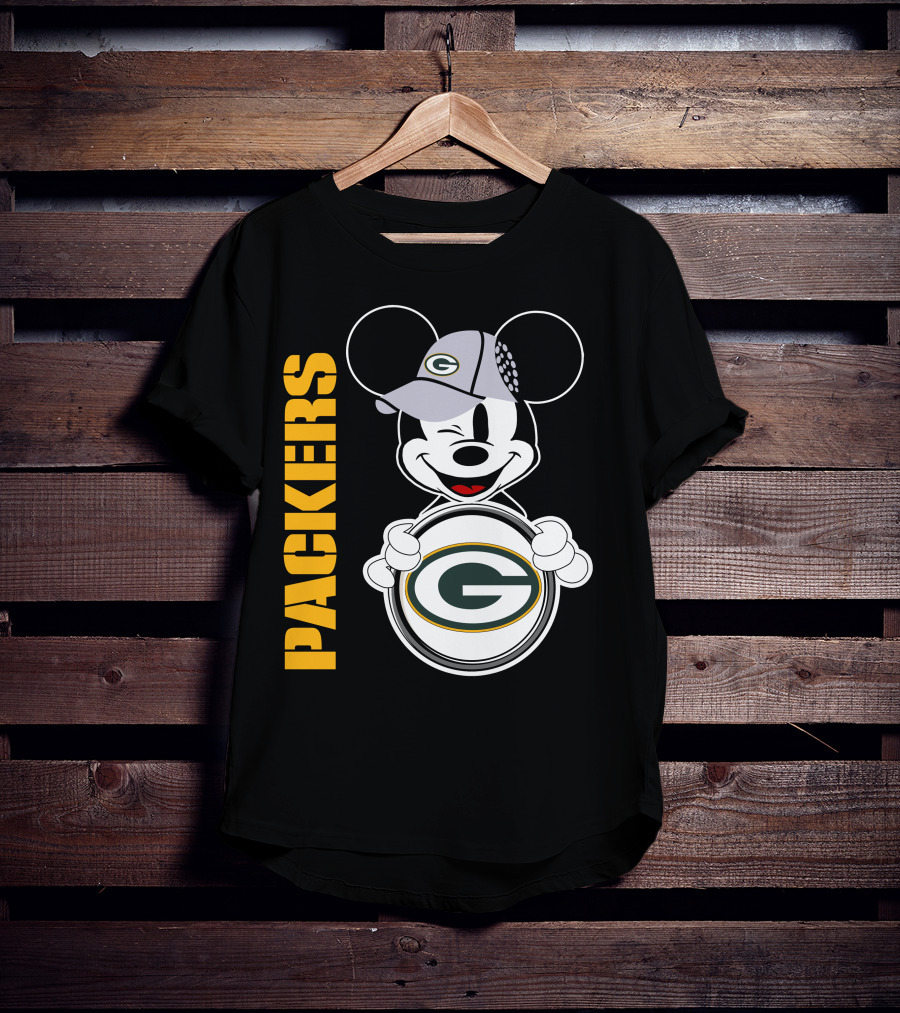 Packers G Logo With Winking Mickey Mouse Ears Hat T-Shirt