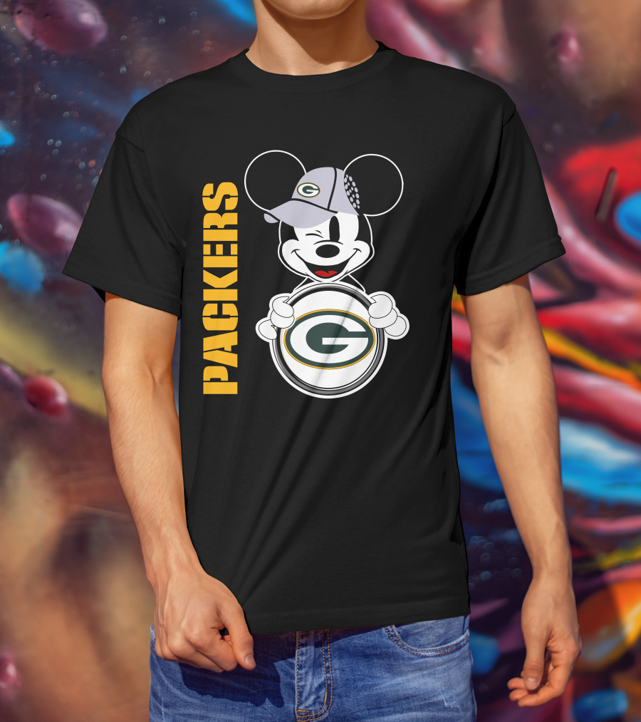 Packers G Logo With Winking Mickey Mouse Ears Hat T-Shirt
