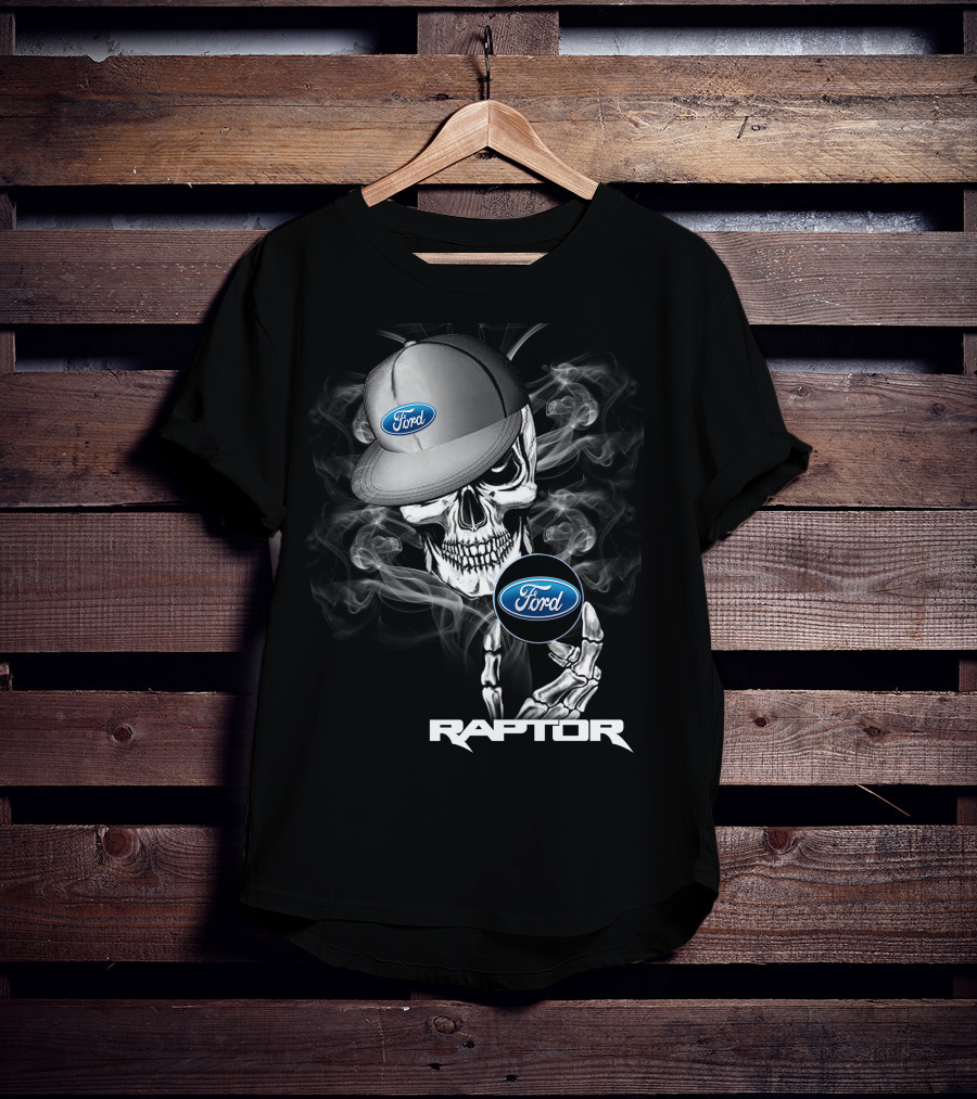 Raptor Ford Skull With Smoke And Cap T-Shirt