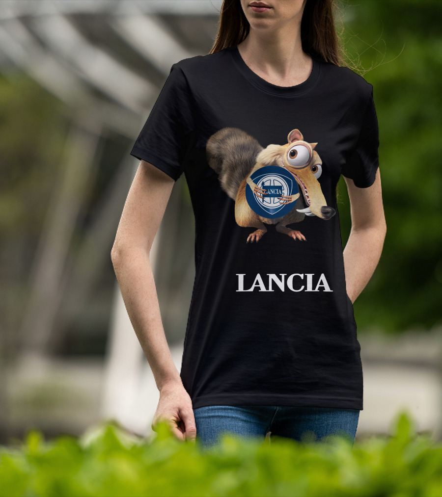 Lancia Logo With Scrat Character Holding T-Shirt