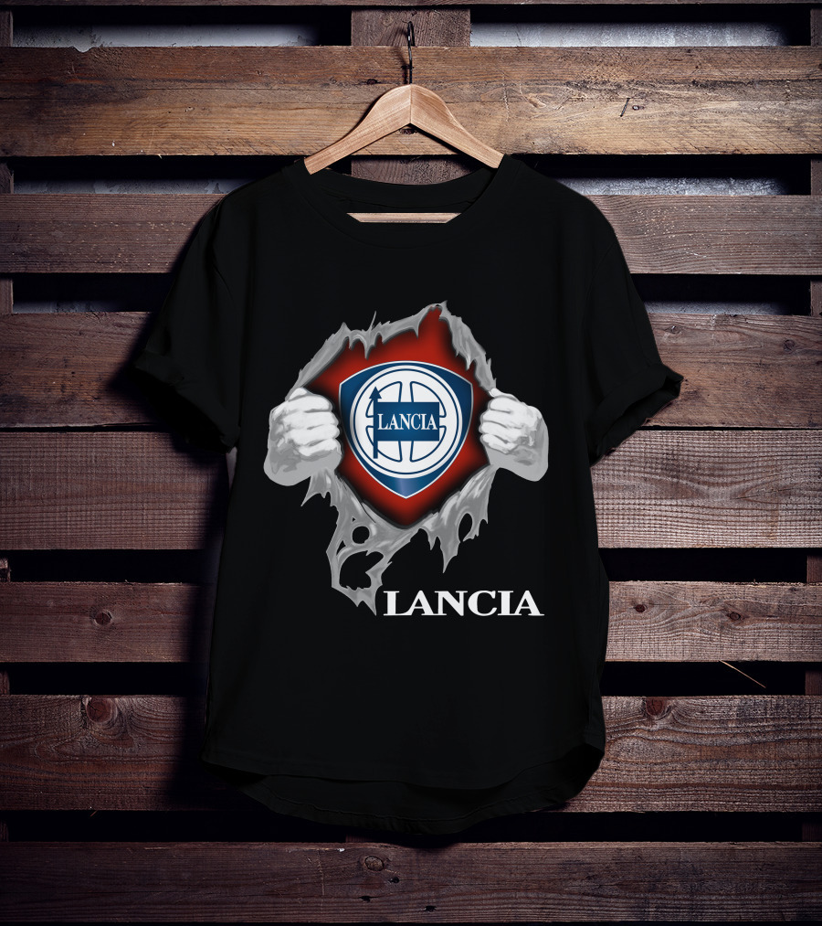 Lancia Logo Shield Ripped Design With Hands T-Shirt
