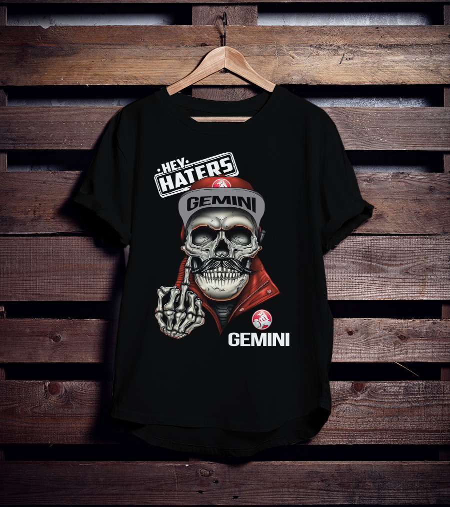 Hey Haters Gemini Skull Middle Finger Iconic Style T-Shirt