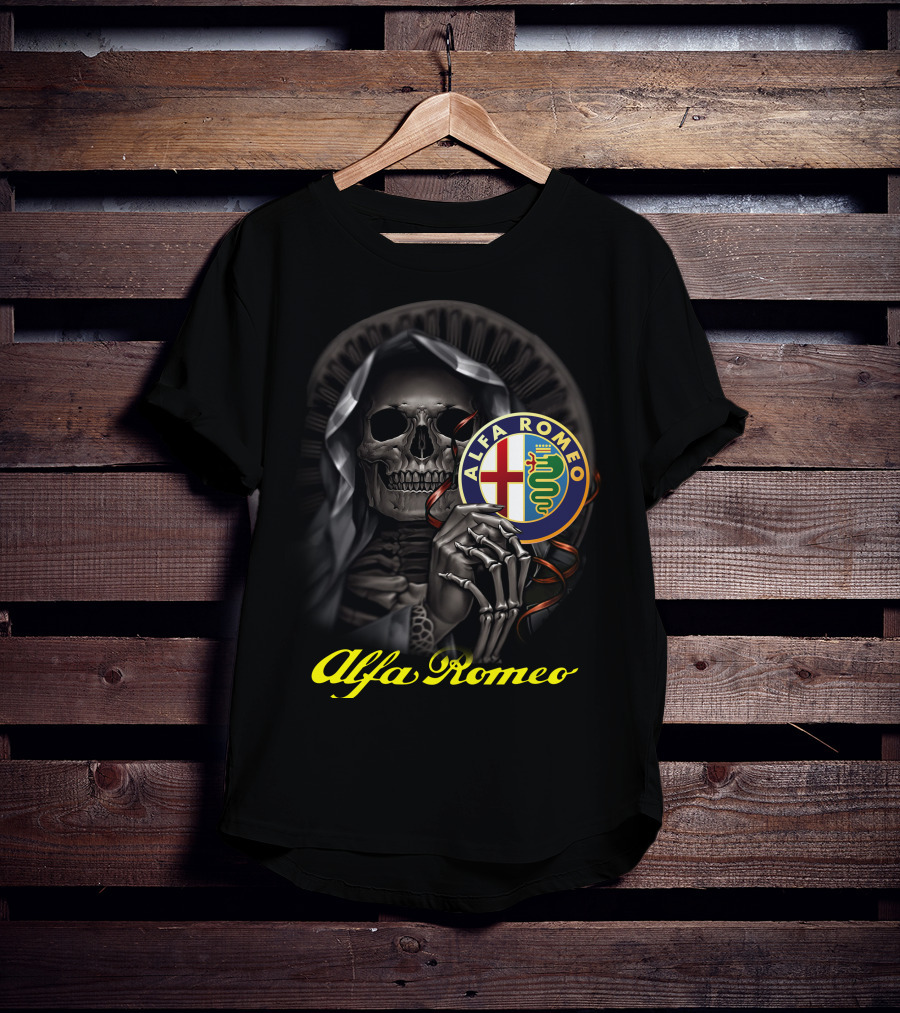 Alfa Romeo Skull Emblem With Hooded Skeleton T-Shirt