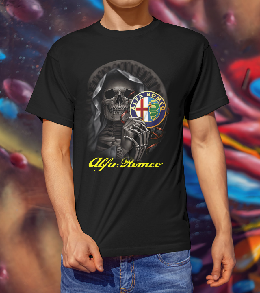Alfa Romeo Skull Emblem With Hooded Skeleton T-Shirt