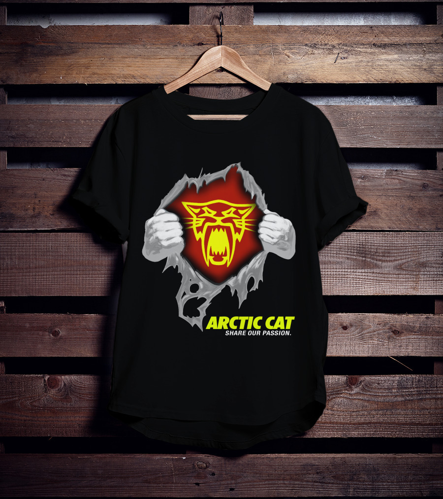 Arctic Cat Share Our Passion Fierce Yellow Logo Ripped Effect T-Shirt