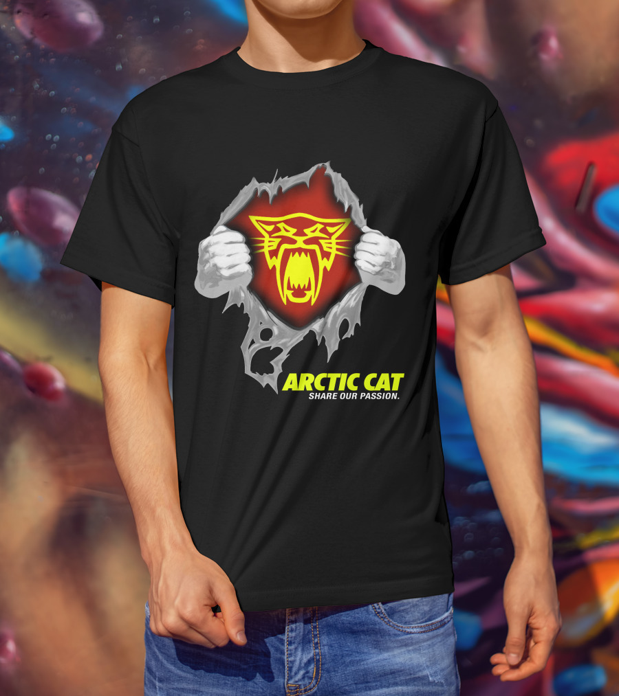 Arctic Cat Share Our Passion Fierce Yellow Logo Ripped Effect T-Shirt