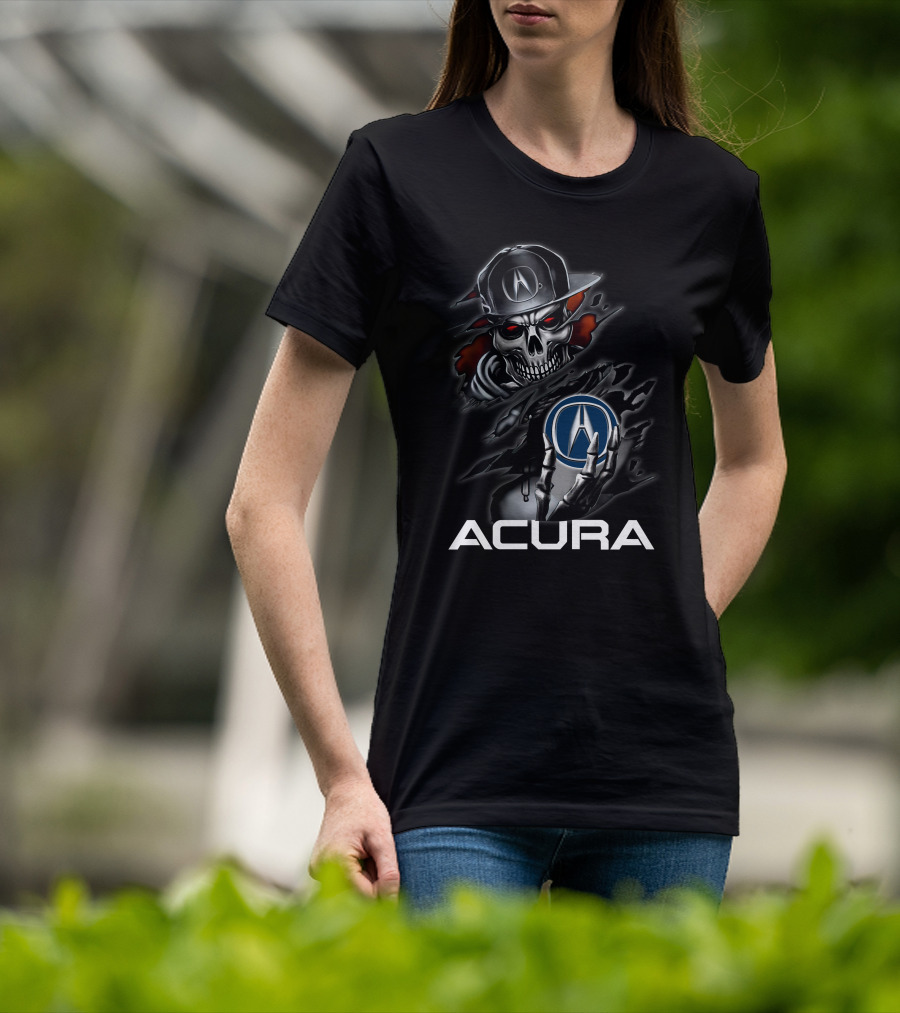 Acura Skeleton With Logo Emblem And Cap T-Shirt