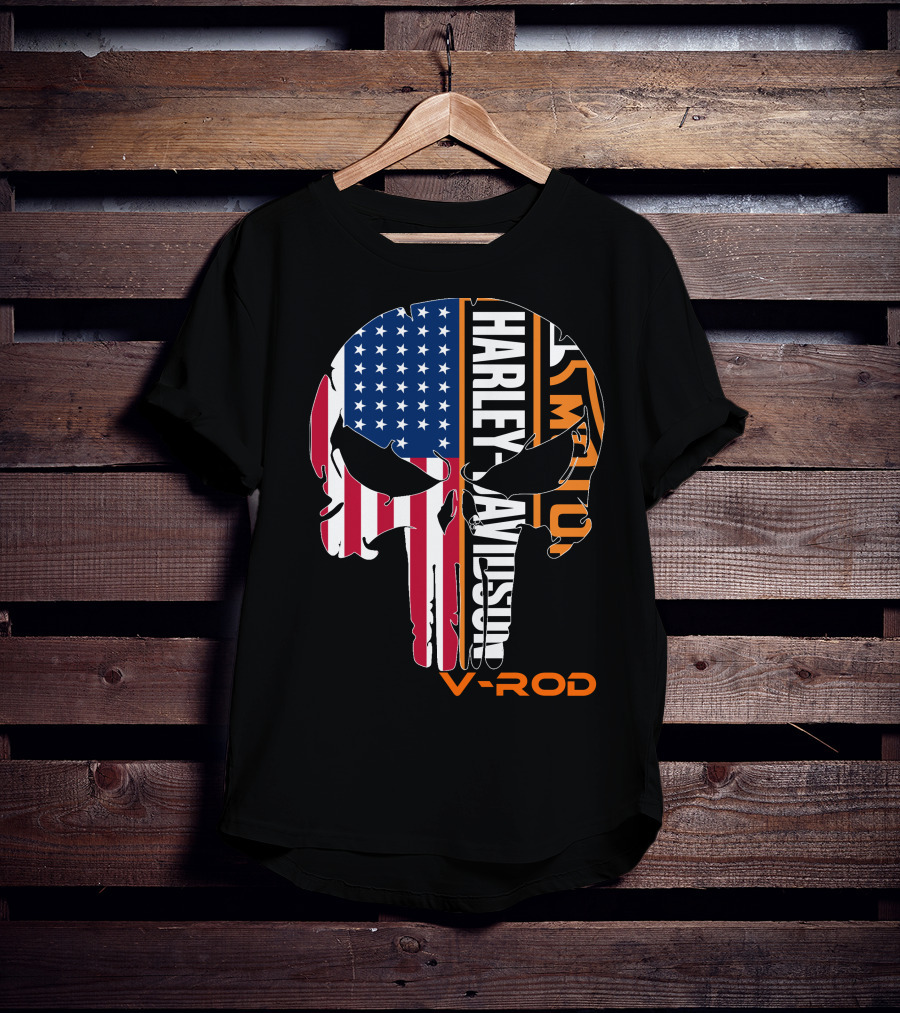 V-Rod Harley Davidson American Flag Skull T-Shirt