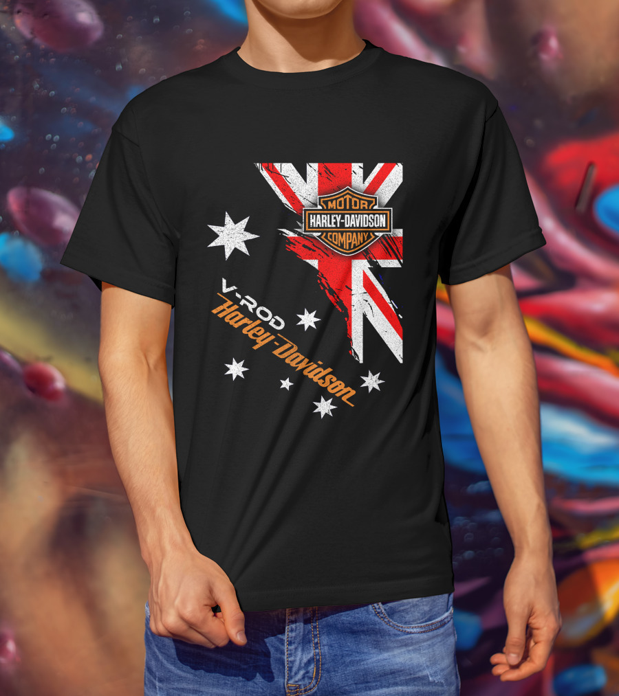 V-Rod Harley Davidson Motor Company Uk Flag Stars T-Shirt