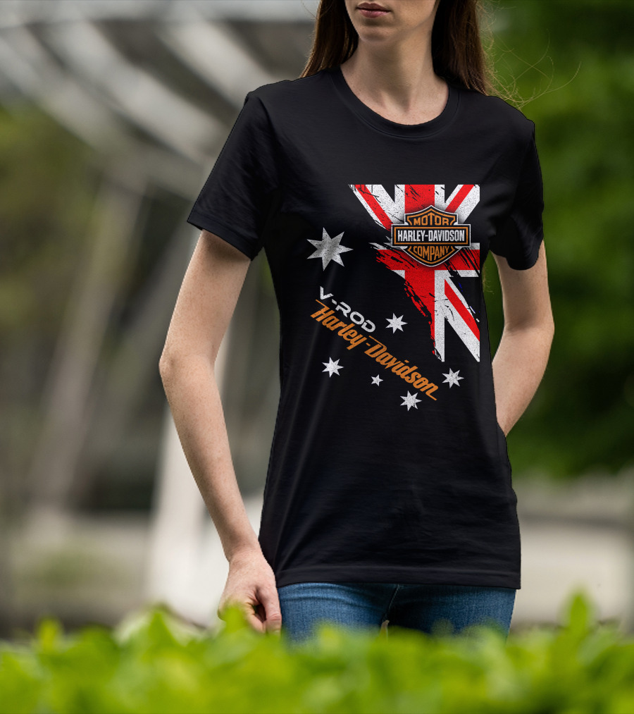 V-Rod Harley Davidson Motor Company Uk Flag Stars T-Shirt