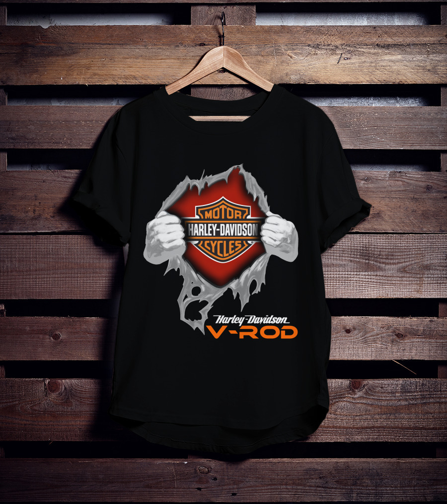 Harley Davidson V-Rod Motor Cycles Logo And Shield With Ripping Hands T-Shirt