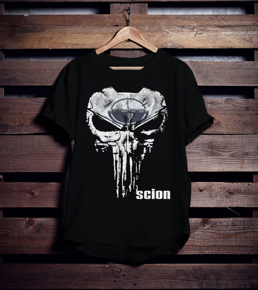 Scion Logo Overlaid On Punisher Skull T-Shirt